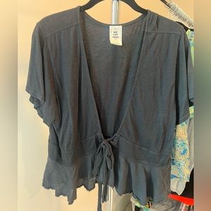 Distressed Free People Tie Blouse